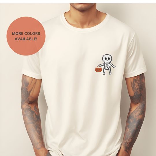 Discover Minimalist Halloween Shirt Cute Skeleton Shirt for Man Simple Halloween Design Elegant Spooky T-shirt Chic Spooky Tee Modern Skeleton Top