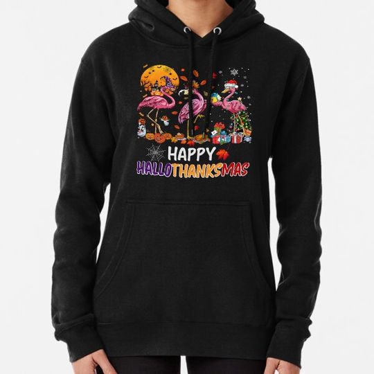 Discover Cute Flamingo HalloThanksmas Happy Halloween Thanksgiving Hoodies