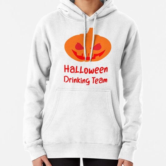 Discover Halloween Drinking Team -  Spooky zombie Red Text and Pumpkin Lantern. Hoodies