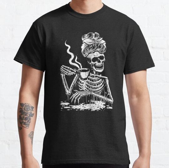 Discover Womens Coffee Drinking Skeleton Lazy DIY Halloween T-shirts