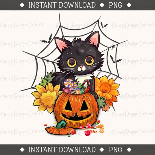 Discover Baby Cat with Pumpkin Halloween PNG File