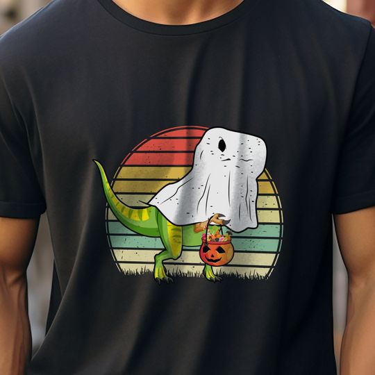 Discover Halloween Party Dinosaur Tshirt - Scary Ghosts and Jack-O-Lantern Pumpkin Tee - Cool, Funny, Trendy T Shirt For Women and Men