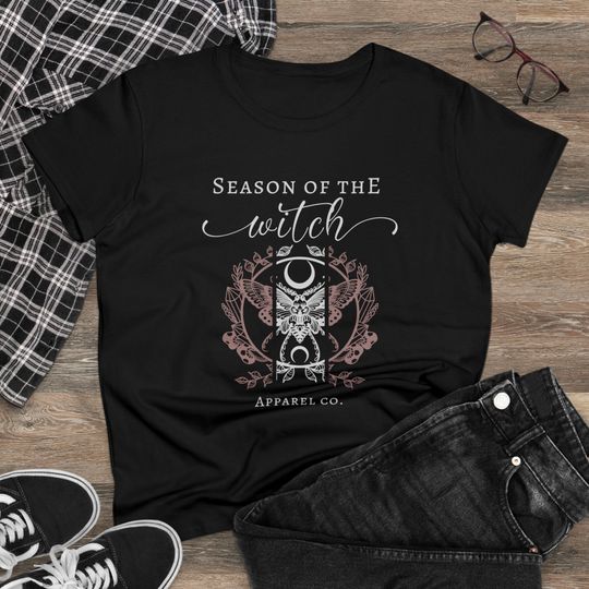 Discover Season of the Witch Apparel Co. Women's T-Shirt, Witchy Moth Graphic, 100% Cotton, S-3XL, Halloween Apparel, Witch Inspired Clothing
