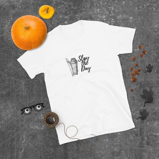 Discover Slay the Day Coffin Gender-neutral Apparel Graphic Tee Shirt Spooky Halloween Costume