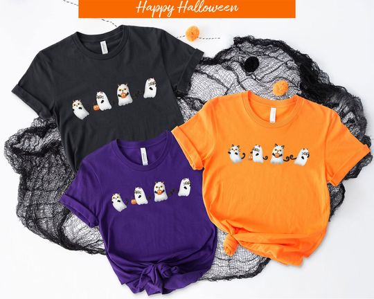 Discover Halloween Cat Ghost Matching Party Shirt
