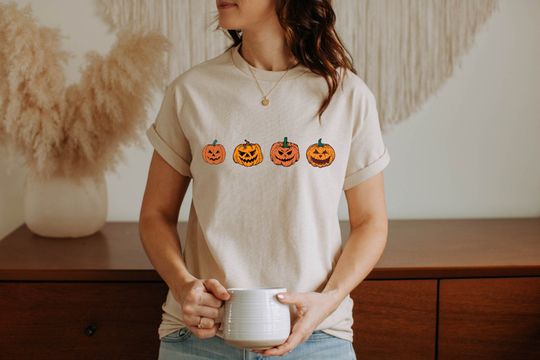 Discover Funny Pumpkin Halloween Tshirt Funny Jack-O-Lantern Shirt Fall Women's T-shirt Spooky Season Fall Tee Halloween Pumpkin Shirt Gift For Her