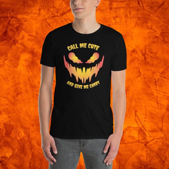 Discover Funny Halloween Shirt - Scary Jack-o-Lantern with "Call Me Cute and Give Me Candy" Design