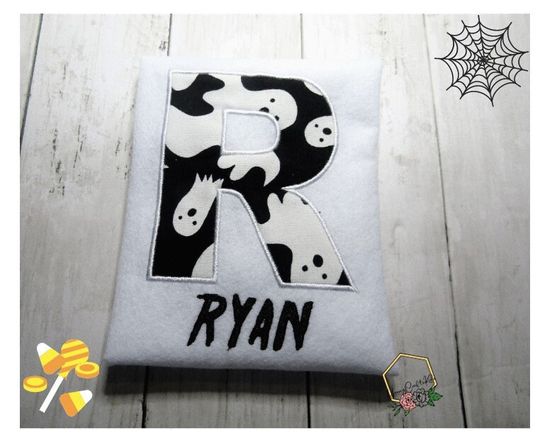 Discover Glow In The Dark Ghost Monogram Shirt, Kids Personalized Embroidered Shirt, Halloween Theme Shirt