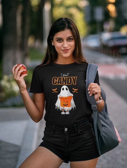 Discover I Want CANDY, Fun Trick Or Treat Halloween Themed T-Shirt Design. Unisex Jersey Short Sleeve Tee. Sweet Tooth Ghost Costume Holiday Gift