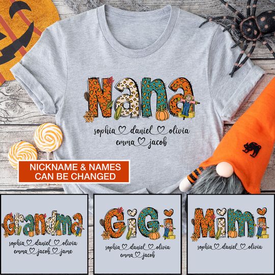 Discover Personalized Fall Doodle Shirt for Nana with Kid's Names