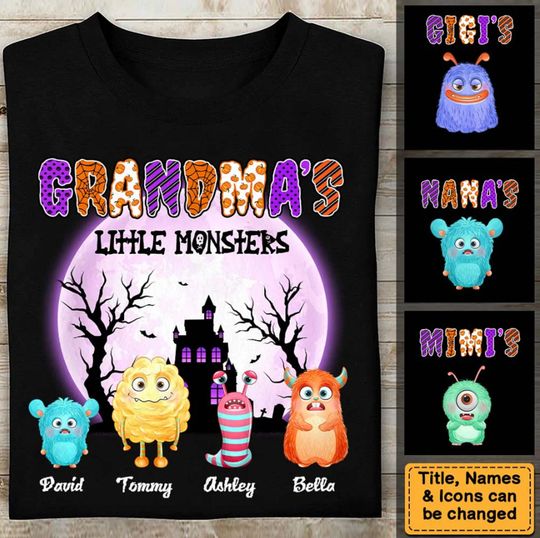 Discover Grandma's Little Monsters Personalized T-Shirt, Nana Halloween Shirt, Grandma T-shirt,  Pumpkin Shirt, Grandma Shirt with Grandkids Names