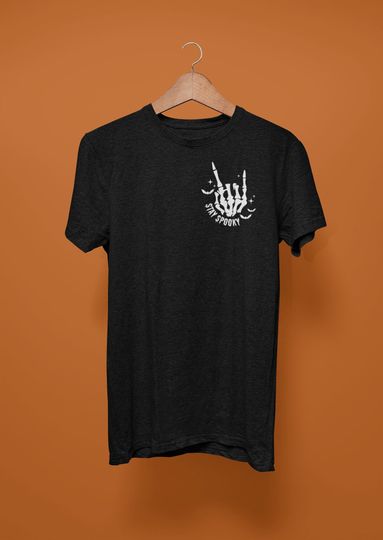 Discover Black Stay Spooky Skeleton Hands Shirt, Womens Halloween Tee, Funny Halloween Outfit, Fall Tee, Skull Shirt, Spooky Season