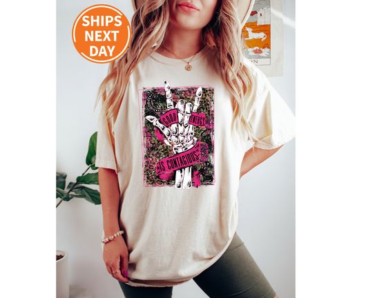Discover Good Energy is Contagious Shirt, Good Energy, Hang Loose Skeleton Hand, Distressed Shirt, Skeleton Hand Shirt, Be Positive Colorful Shirt