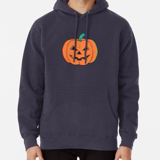 Discover Vintage halloween scene -glitch pumpkin light Hoodies