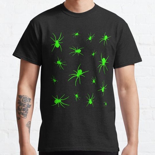 Discover Bright Green Halloween Spider Pattern T-shirts