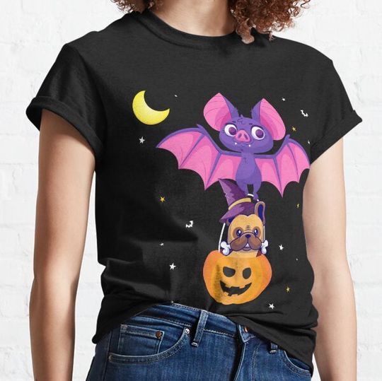 Discover Halloween French Bulldog in Pumpkin with Bat T-shirts