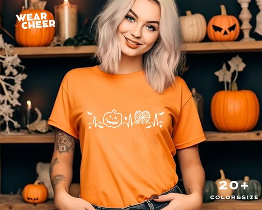 Discover Heartbeat Pumpkin Halloween T-Shirt, Funny Halloween Gift