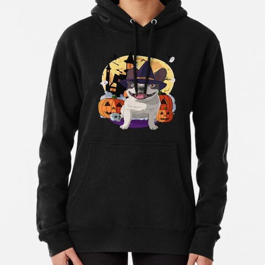 Discover Halloween French Bulldog Pumpk Witch Hat Costume Hoodies