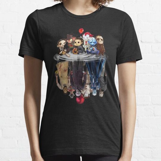 Discover Cute Horror Movie Chibi Character Water Reflection Halloween T-Shirt T-shirts