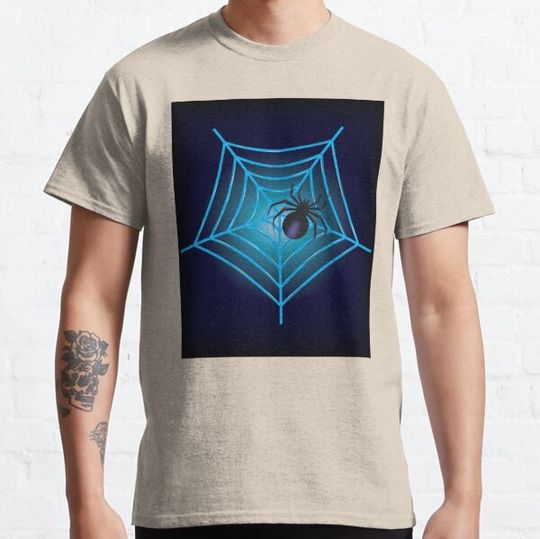 Discover Dark Spider Sitting On His Blue Web T-shirts