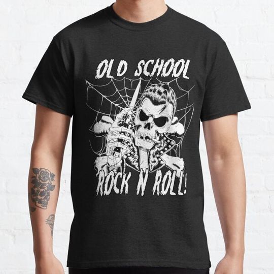 Discover Old School Rock N Roll Greaser Skull T-shirts