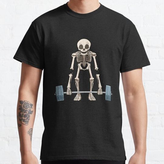 Discover Funny skeleton weight lifting T-shirts