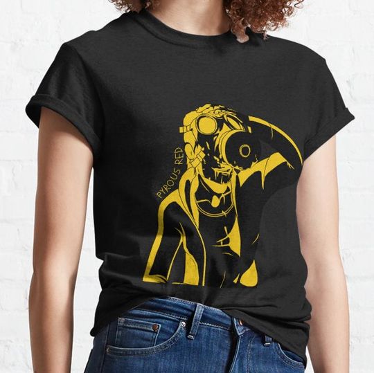 Discover Sally Lifting Her Gas Mask - Stencil Graphic (Black on Yellow) T-shirts