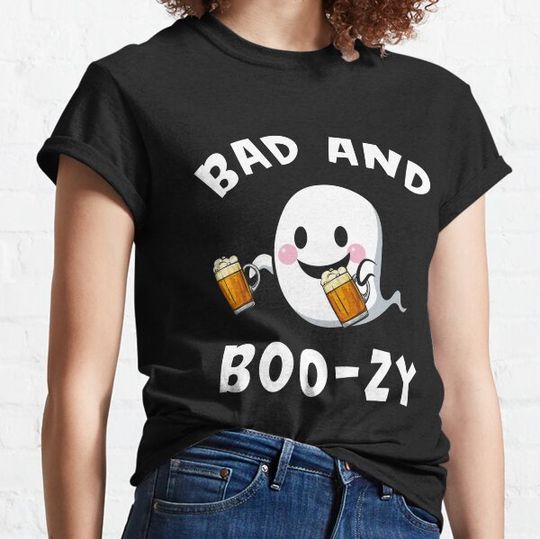 Discover Cute Ghost Costume Bad & Boozy Funny Drinking Beer Halloween Gift T-shirts