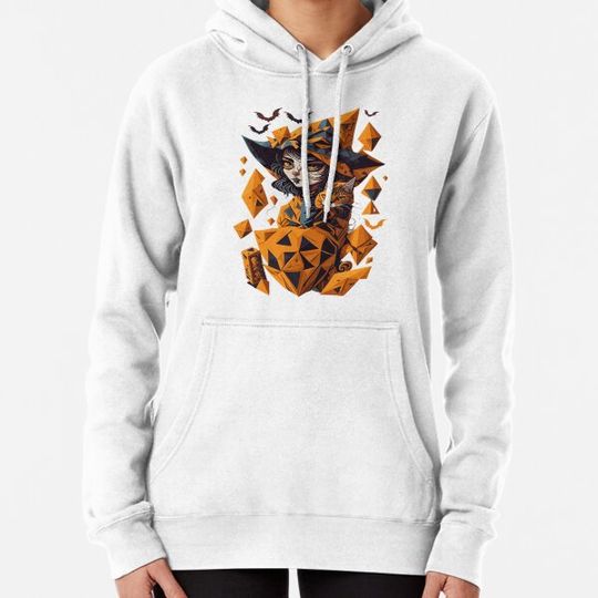 Discover Geometric Halloween Witch With Cat Hoodies