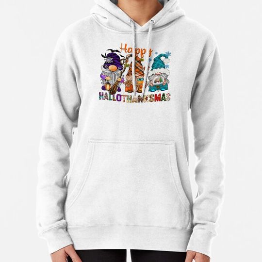 Discover Happy Hallothanksmas Gnomes Halloween Thanksgiving Christmas Hoodies