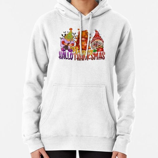 Discover Happy Hallothanksmas Gnomes Halloween Thanksgiving Christmas Hoodies