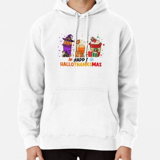 Discover Happy Hallothanksmas Coffee Glasses Halloween Cristmas and  Fall vibes Hoodies