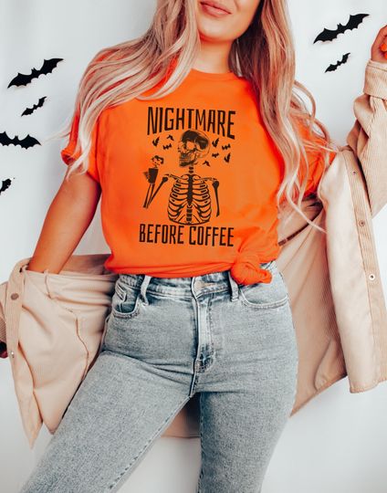 Discover Halloween Skeleton Shirt, Dead Inside But Caffeinated, Dead Inside Shirt, Funny Coffee Shirt, Halloween 2023 T-Shirt, Spooky Season Shirt