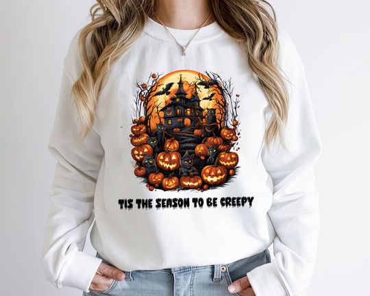 Discover Funny Black Halloween Crewneck - Tis the Season
