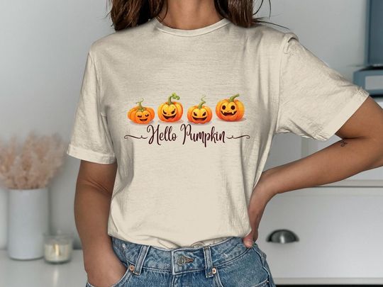 Discover Halloween, Woman's T-shirt, Hello Pumpkin, Fall, Autumn, Ladies Tee, Woman's Halloween T-shirt, Pumpkin, Pumpkin shirt, Womans Halloween