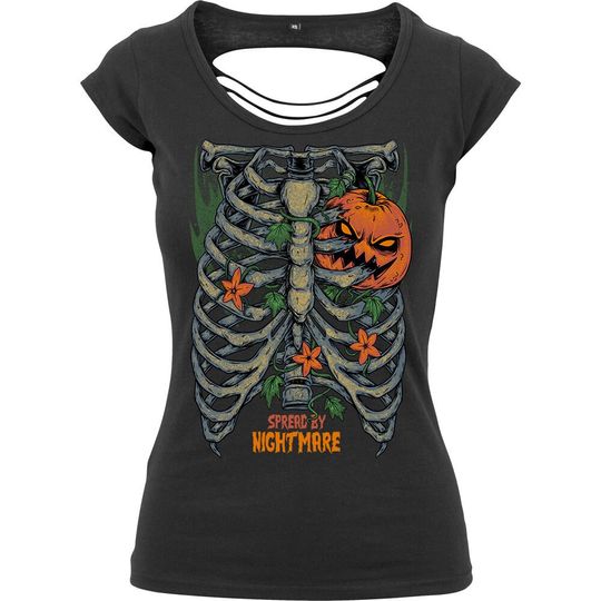 Discover Halloween pumpkin heart ribcage - Back Ripped Womens Scoop Neck T-Shirt
