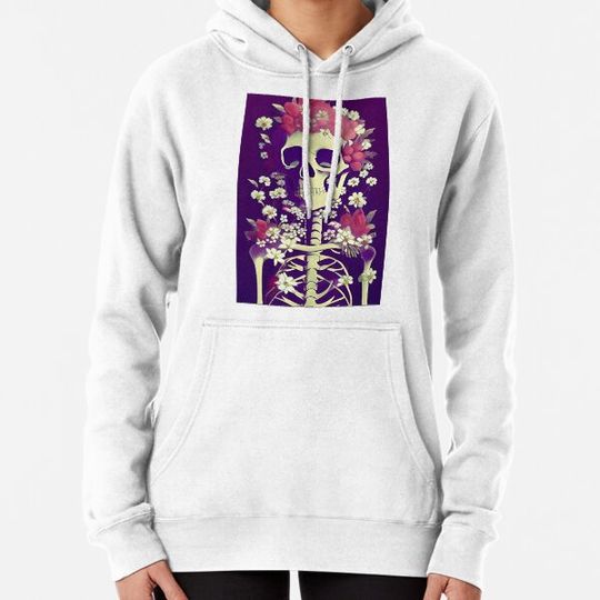 Discover Skeleton Wearing Flower Crown - The Beauty of Growth and Renewal with Pink and White Flowers Hoodies