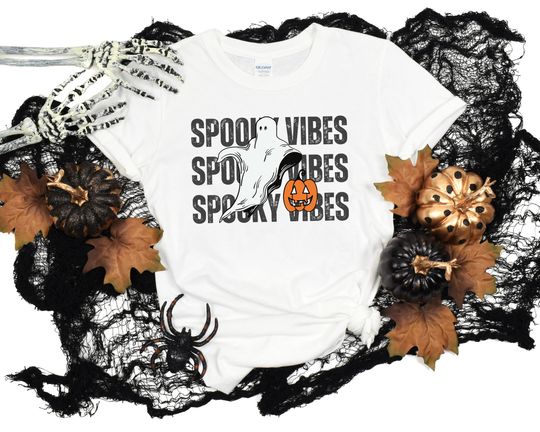Discover Spooky Vibes with Ghost - Happy halloween shirt, spooky season, fall tshirt, ghosts, jack o lantern, comfy halloween shirt