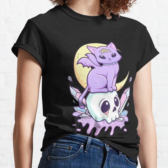 Discover Kawaii Pastel Goth Cute Creepy Occult Cat And Skull T-shirts