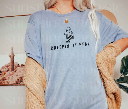 Discover Creepin' It Real Shirt, Cute Adult Halloween Tee, Trendy Ghost Fall TShirt, Halloween Party Top, Hallows Eve, Rad, Minimalistic Halloween