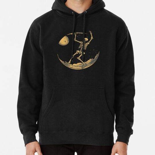 Discover A Skeleton In Outer Space on the Moon Hoodies