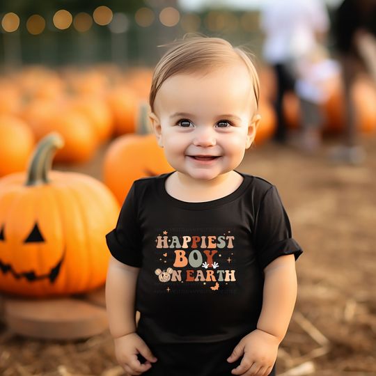 Discover Custom Happiest Boy On Earth Shirt, Magical Place Pumpkin Patch, Fall Best Day Mouse Ear, Halloween Spooky Family Mom Dad Kid Toddler Baby