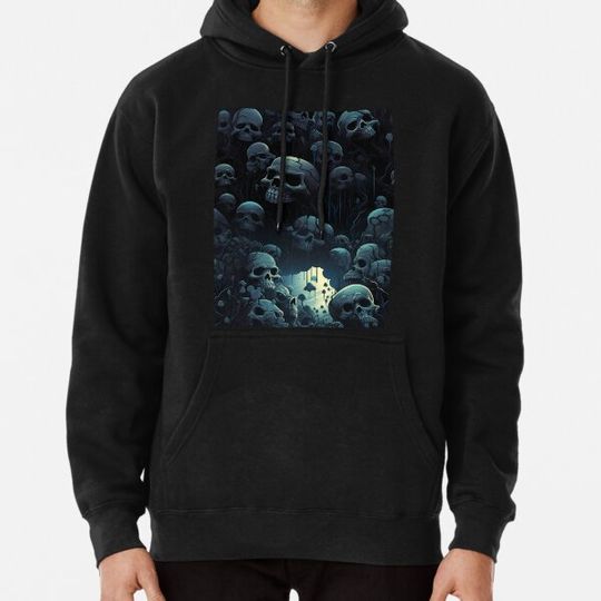 Discover Midnight Macabre: Stylish Halloween Pattern in Black and Dark Blue Hoodies