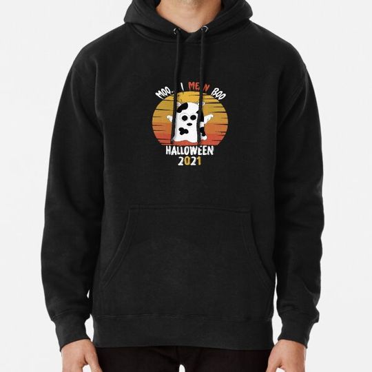 Discover Copy of MOO I MEAN BOO Fuuny Halloween 2021 Cute Cow Ghost Vintage Gift Hoodies