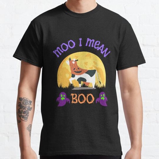 Discover Ghost Cow Moo I Mean Boo Pumpkin Moon Halloween T-shirts