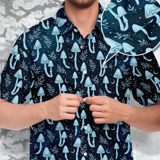 Discover Mushroom Dream Button Down Style Shirt, Goth Shirt, Sun Moon Clothing,  Dark art Halloween all year unisex shirt