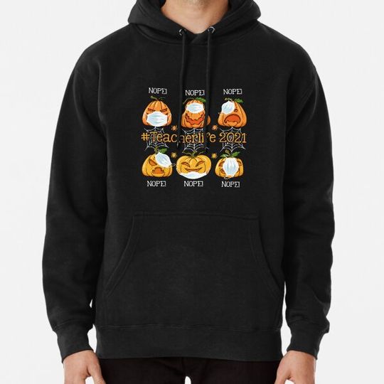 Discover Halloween Teacher Life 2021 Pumpkin Wearing Face Mask Hoodies