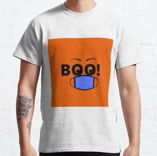 Discover Halloween boo quote funny mask orange and black T-shirts