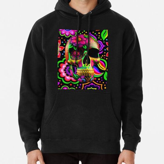 Discover hallouween .hand drawn conceptual floral paisley modern neon lovely and Mexican Skull Calavera Hoodies
