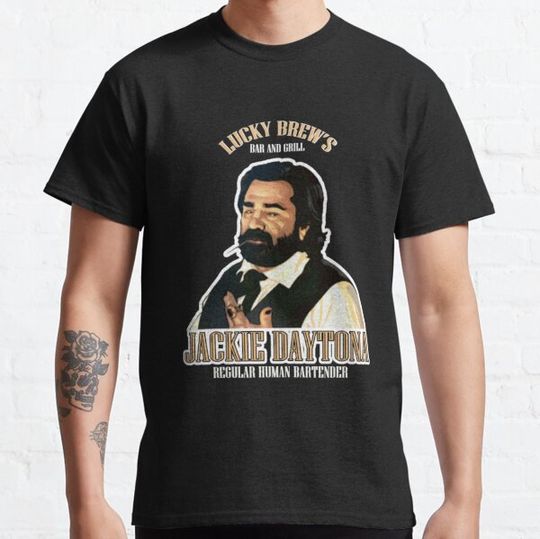 Discover Lucky Brew's Bar and Grill Jackie Daytona Regular Human Bartender T-shirts